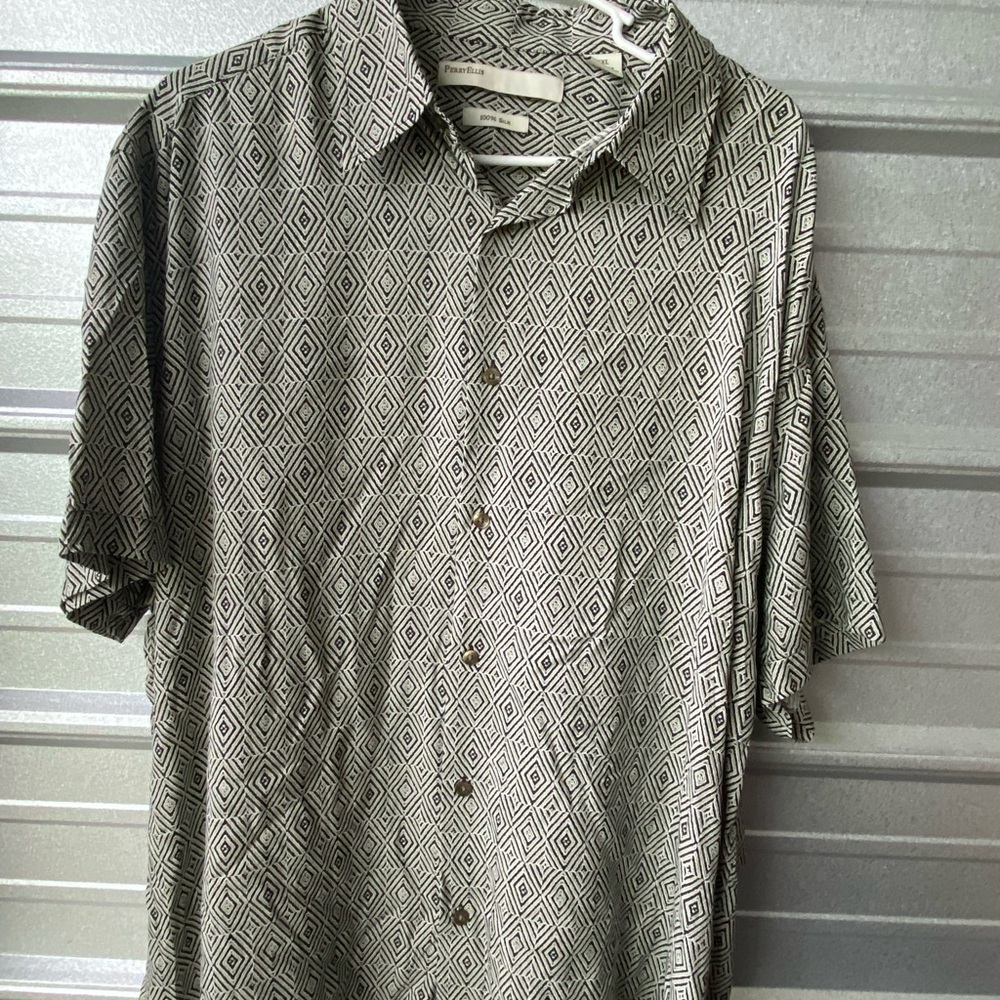 Perry Ellis Geometric Pattern Shirt - Black and White